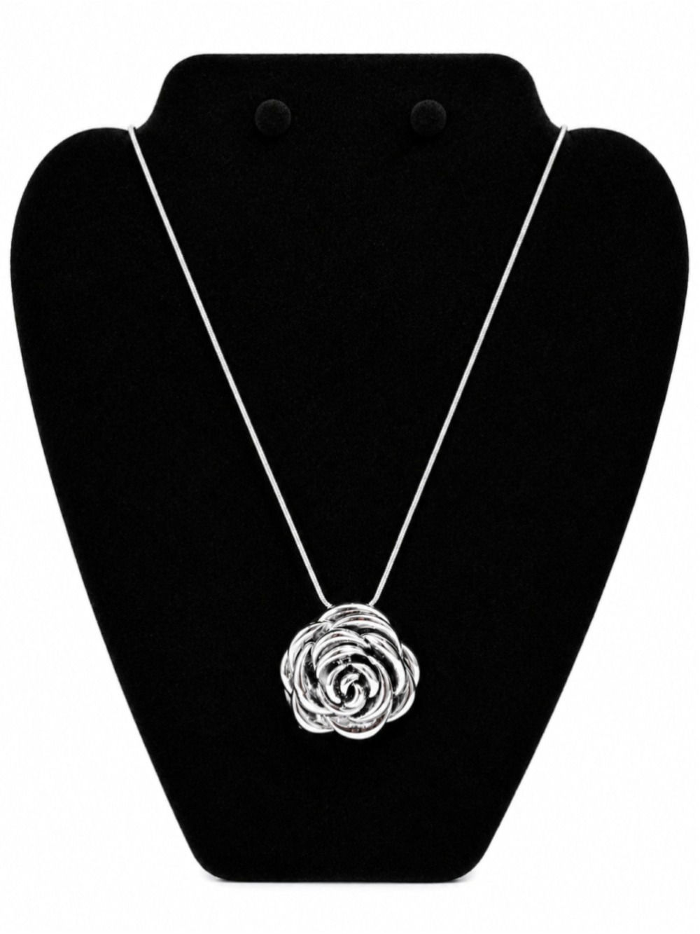 Silver‎ Tone Rose Pendant Necklacе Floral Statement Jewelry